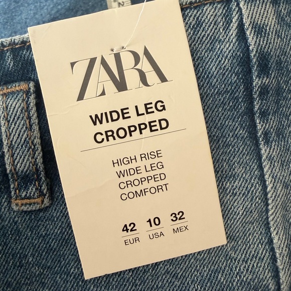 NWT Zara Wide Leg Cropped Blue Jean - Picture 5 of 7
